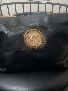 Black Leather Hobo Bag with Gold Logo